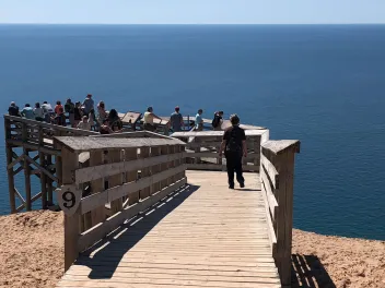 Crowd at a pier at Sleeping Bear Dunes, Michigan