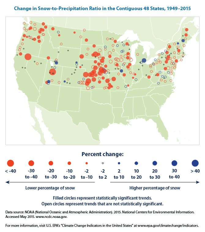 Percentage change in winter snow-to-precipitation ratio from 1949 to 2015. 